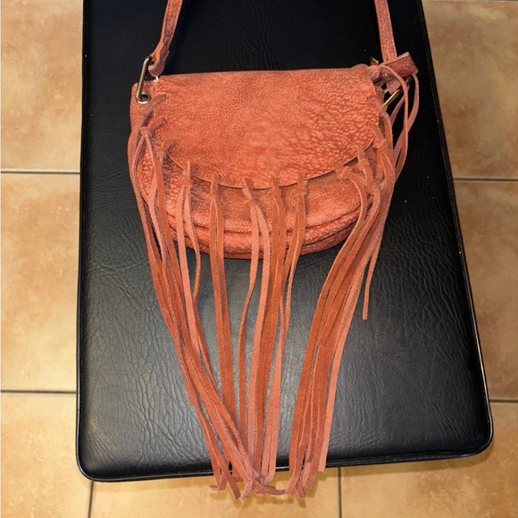 Free People Real Suede Fringe Leather Crossbody Bag - Tan - Picture 12 of 12